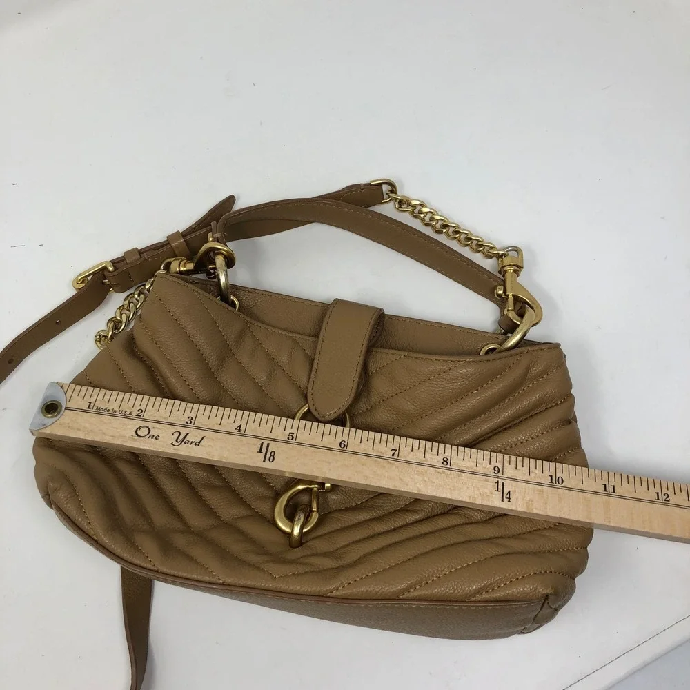 Rebecca Minkoff Edie Top Handle Bag Womens Small‎ Tan Quilted Leather HU20SEQS17
